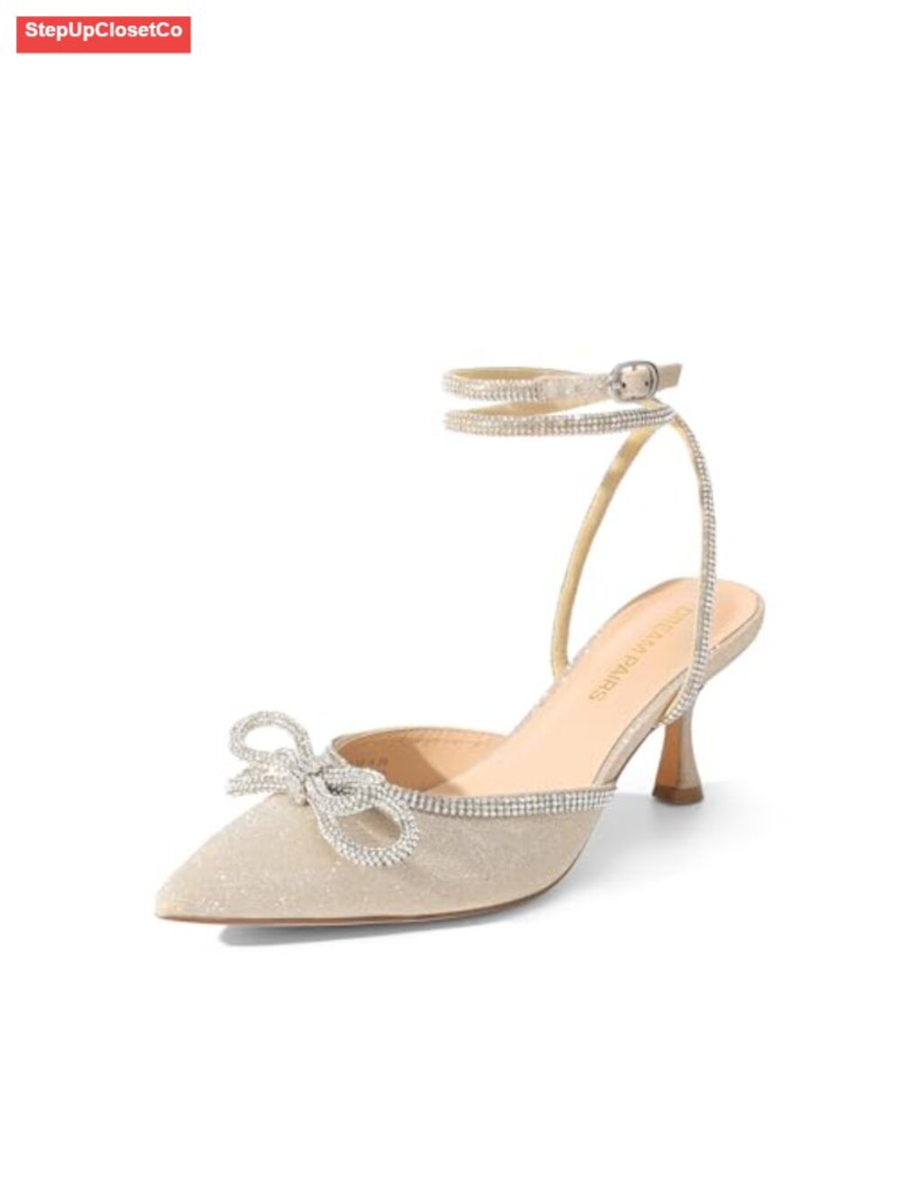Kitten Heel Pumps Rhinestone Bow Ankle Strap Slingback Dress Shoes